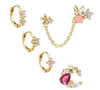 BodyBonita 5 Pezzi Orecchini a Catena in Delicato per Donna - Orecchini a Cerchio in Argento Sterling Ipoallergenico Universe per Donna Piercing Orecchio a Perno Placcati in Oro 18 Carati
