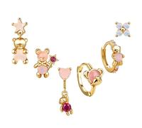 BodyBonita 6 Pezzi Orecchini in Delicati per Donna - Orecchini in Argento Sterling Ipoallergenici per Cartilagine per Donna Set Placcati in Oro 18 Carati con Orso Rosa