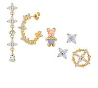 BodyBonita 6 Pezzi Orecchini in Delicati per Donna - Orecchini in Argento Sterling Ipoallergenici per Cartilagine per Donna Pendenti a Forma di Fiore Blu Set Placcati in Oro 18 Carati