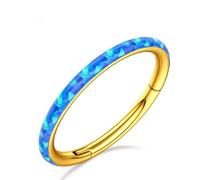 BodyBonita Anelli da Piercing Naso a Cerchio Con Cerniera Lato Blu Opale - 18G Acciaio Chirurgico 316L Anelli per Setto per Donne Conch Elica Daith Piercing 8mm Oro