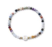 BodyBonita Bracciale con iniziale in pietra naturale, elastico, in madreperla sintetica, con lettere dalla A alla Z, per donna e uomo