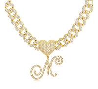 BodyBonita Collana con Ciondolo Iniziale in Oro corsivo Iced out Miami Cuban Link Chain per Donna 18K Placcato Oro Lettera dell'alfabeto Ciondolo Choker Catena Hip Hop Gioielli alla Moda Rapper
