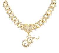 BodyBonita Collana con Ciondolo Iniziale in Oro corsivo Iced out Miami Cuban Link Chain per Donna 18K Placcato Oro Lettera dell'alfabeto Ciondolo Choker Catena Hip Hop Gioielli alla Moda Rapper