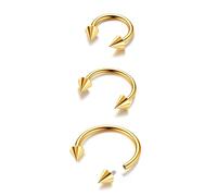 BodyBonita G23 Titanio Ferro di Cavallo Septum Piercing - 2/3 Pezzi Anelli per Naso Barbell Spikes Gioielli per Setto Nasale Piercing Naso Labbro Conch Helix Rook Oro 16G 8/10/12mm