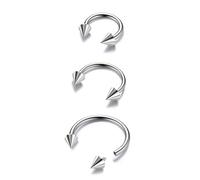 BodyBonita G23 Titanio Ferro di Cavallo Septum Piercing - 2/3 Pezzi Anelli per Naso Barbell Spikes Gioielli per Setto Nasale Piercing Naso Labbro Conch Helix Rook Argento 20G 8/10/12mm