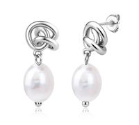 BodyBonita Orecchini Perle, 925 Sterling Silver Post Orecchino Perle Donna, Orecchini Anallergici Donna a Foglia di Ginkgo, Gioielli di Moda Colore Argento Stud-A