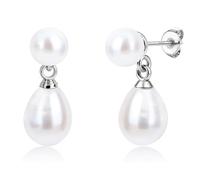 BodyBonita Orecchini Perle, 925 Sterling Silver Post Orecchino Perle Donna, Orecchini Anallergici Donna a Foglia di Ginkgo, Gioielli di Moda Colore Argento Stud-Double
