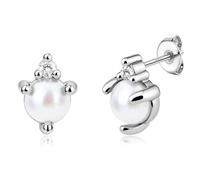 BodyBonita Orecchini Perle, 925 Sterling Silver Post Orecchino Perle Donna, Orecchini Anallergici Donna a Foglia di Ginkgo, Gioielli di Moda Colore Argento CZ-Stud-B
