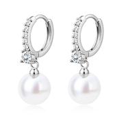 BodyBonita Orecchini Perle, 925 Sterling Silver Post Orecchino Perle Donna, Orecchini Anallergici Donna a Foglia di Ginkgo, Gioielli di Moda Colore Argento CZ-Hoop