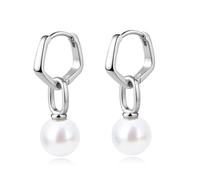 BodyBonita Orecchini Perle, 925 Sterling Silver Post Orecchino Perle Donna, Orecchini Anallergici Donna a Foglia di Ginkgo, Gioielli di Moda Colore Argento Hoop-C