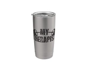Bodybuilder Che Dice Barbell Bodybuilding Il Mio Terapeuta Bicchiere termico in acciaio inox doppia parete