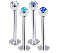 bodyjewellery Monroe - Piercing per labbro, con cristalli, per trago, elice, cartilagine, 4 pezzi, 16 g, colore a scelta, Cristallo,Zaffiro,Acciaio inossidabile,Acciaio