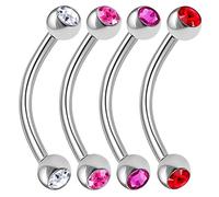 Bodyjewellery Piercing piercing 16 g, 12 mm, acciaio chirurgico, cristallo curvo, Rook, Daith, labbro, cartilagine, ponte labret, plettro conch, colore 4 pezzi, acciaio chirurgico