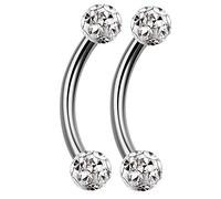 Bodyjewelrytrend B2B2CL - Piercing curvo per sopracciglio, 16 g, per trago, cartilagine, labbro, helix, conchiglia, in titanio G23, Titanio, cristallo, metallo, Senza_pietra