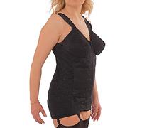 BODYPERFECT Body Modellante Contenitivo Donna modellatore Rinforzato in Elastico Pesante doppiato Interno Stecche Estraibili (Nero, S)