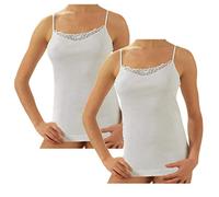 BODYPERFECT Canotta in Cotone Scollo Rotondo in Pizzo e Spalla Stretta, Top Senza Maniche in Due Colori Bianco e Nero Pacco da 2, Taglie da S a XXL