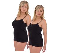 BODYPERFECT Canotta in Cotone Scollo Rotondo in Pizzo e Spalla Stretta, Top Senza Maniche in Due Colori Bianco e Nero Pacco da 2, Taglie da S a XXL