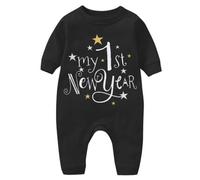 Body's 86 Il mio primo abbigliamento di Capodanno neonato, ragazzo, ragazza, abiti di Capodanno, tuta da gioco da lettera, tuta, fascia, set di abiti body bambina taglia 50, Nero , 0-3 Mesi