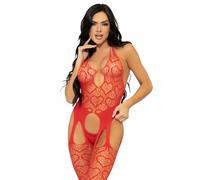 Bodystocking con bretelle a rete leg avenue taglia unica - rosso