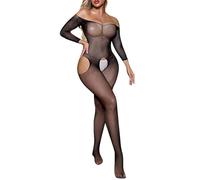 Bodystocking in rete a maniche lunghe, lingerie intera, tuta attillata, abbigliamento da notte1