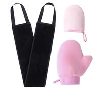 BODZWI Guanto Autoabbronzante Kit 3 Pezzi: Applicatore Schiena e Guanti Viso e Corpo per un'Abbronzatura Uniforme e Senza Macchie, Morbido e Riutilizzabile, Rosa e Nero