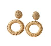 Boemia Coreano Handmade Legno di Bambù Geometrico Rattan Weave Paglia Maglia Vite Orecchini A Goccia Per Le Donne Boho Partito, Misura unica, Agata