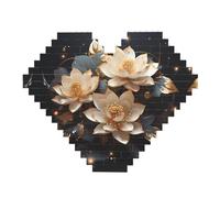 Boemia Golden Lotus Print Building Brick Block Puzzle - Puzzle immagine a forma di cuore, immagine puzzle in legno
