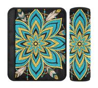 Boemia Mandala Fiore Blu Giallo 2 Pack Cintura di Sicurezza Imbottita Tracolla Stop Cintura di Sicurezza Taglio nel Collo per la maggior parte delle auto funda para cinturón de carro