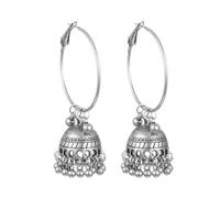 Boemia - Orecchini a cerchio Jhumka Jhumki etnici, tradizionali, indiani, ossidi, a forma di campana, pendenti, per donne e ragazze, regalo per le vacanze, Metallo