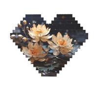 Boemia White Lotus Print Building Brick Block Puzzle - Puzzle immagine a forma di cuore, immagine puzzle in legno