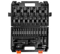 BOEN - Set di 35 pezzi da 1/2" a impatto profondo - SAE 3/8"-1-1/4" e metrico 8-24 mm, estensioni, guarnizione e adattatore, acciaio Cr-V, scatola a doppio blocco