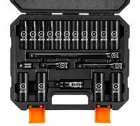 BOEN Set di bussole a impatto profondo da 1 2 20 pezzi CrV in acciaio metrico da 10 mm a 24 mm incluse barre di estensione giunto universale e adattatore design a 6 punti conforme agli standard ANSI