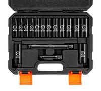 BOEN Set di bussole a impatto profondo da 3/8", set di bussole metriche da 7 a 22 mm, include barre di prolunga da 3", 6 pollici, design a 6 punti, acciaio Cr-V, custodia resistente