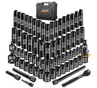 BOEN Set di chiavi a bussola da 1/2", 72 pezzi, standard SAE (5/16"-1-1/4") e metriche (8-24 mm), kit profondo e poco profondo, include maniglia a cricchetto e adattatori, barra di estensione da 3",