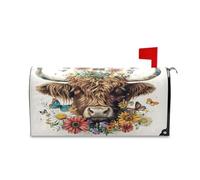 BOENLE Copertura magnetica per cassetta postale con mucche delle Highland e fiori, copertura decorativa per cassetta postale, dimensioni standard 45,7 x 53,3 cm, giardino e cortile