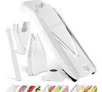 Börner Affettaverdure V5 (Plus Set) • Mandolina Regolabile con Extra Accessori + Pelapatate • Affettaverdure con Lama a V in Acciaio Inox • Per Fette, Strisce, Cubetti • Colore: Bianco