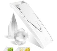 Börner V1 ClassicLine Mandolina a V - Set Base - 2 Inserti - Bianco | Con Salvadita & 2 Inserti - Fette in 3 Spessori - Lame in Acciaio Inox Microaffilate - Senza BPA - Per Frutta & Verdura