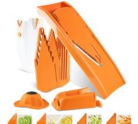 Börner V1 ClassicLine Mandolina a V - Set Pro - 4 Inserti - Arancione | Con Salvadita & 4 Inserti & Supporto & Custodia - Fette in 3 Spessori - Bastoncini in 2 Misure - Senza BPA - Per Verdure