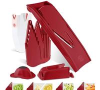 Börner V1 ClassicLine Mandolina a V - Set Pro - 4 Inserti - Rosso | Con Salvadita & 4 Inserti & Supporto & Custodia - Fette in 3 Spessori - Bastoncini in 2 Misure - Senza BPA - Per Verdure