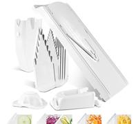 Börner V3 TrendLine Mandolina a V - Set Pro - 4 Inserti - Bianco | Con Salvadita & 4 Inserti & Supporto & Custodia - 3 Spessori - Bastoncini & Cubetti in 2 Misure - Senza BPA - Per Verdure