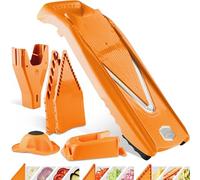 Börner V5 PowerLine Mandolina a V - Set Pro - Con Supporto - Arancione | Con 3 Inserti & Salvadita & Custodia - 10 Tipi di Taglio - Bastoncini & Cubetti in 4 Misure - Senza BPA - Made in Germany