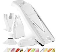 Börner V5 PowerLine Mandolina a V - Set Pro - Con Supporto - Bianco | Con 3 Inserti & Salvadita & Custodia - 10 Tipi di Taglio - Bastoncini & Cubetti in 4 Misure - Senza BPA - Made in Germany