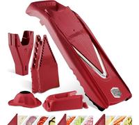 Börner V5 PowerLine Mandolina a V - Set Pro - Con Supporto - Rosso | Con 3 Inserti & Salvadita & Custodia - 10 Tipi di Taglio - Bastoncini & Cubetti in 4 Misure - Senza BPA - Made in Germany
