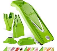 Börner V5 PowerLine Mandolina a V - Set Pro - Con Supporto - Verde | Con 3 Inserti & Salvadita & Custodia - 10 Tipi di Taglio - Bastoncini & Cubetti in 4 Misure - Senza BPA - Made in Germany