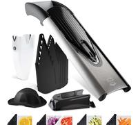 Börner V6 ExclusiveLine Mandolina - Set Pro - Acciaio Inox - Con Supporto | Con Salvadita & 4 Inserti & Custodia & Supporto - 3 Spessori - Strisce & Cubetti in 2 Misure - Per Frutta & Verdura