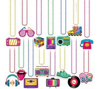 Boerni 15 collane con perline al neon anni '80, decorazione per feste retrò anni '80, lunga collana con nastro radio, pattini a rotelle, accessori per feste a tema rock hippie discoteca neon forniture