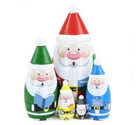 Boerni Set di 5 bambole di Natale a forma di Babbo Natale, matrioska, impilabili, fatte a mano, per bambini, regalo di Natale, compleanno, decorazione per la casa