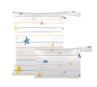 BOESI 2 borse portaoggetti bagnate e asciutte, borsa da viaggio impermeabile e riutilizzabile, per viaggi, spiaggia, piscina, pannolini, articoli da toeletta, stelle colorate a righe, Stelle colorate
