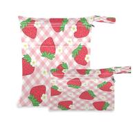 BOESI Borsa da viaggio impermeabile e riutilizzabile, per viaggi, spiaggia, piscina, pannolini, articoli da toeletta, motivo scozzese con fragole, 2 pezzi, Plaid Fragola, Taglia unica, moderno