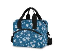 BOESI Borsa termica termica con magnolia blu navy, 10 l, borsa termica a tracolla